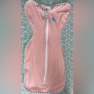 Love to dream Pink Baby Swaddle with Teal Heart Logo newborn